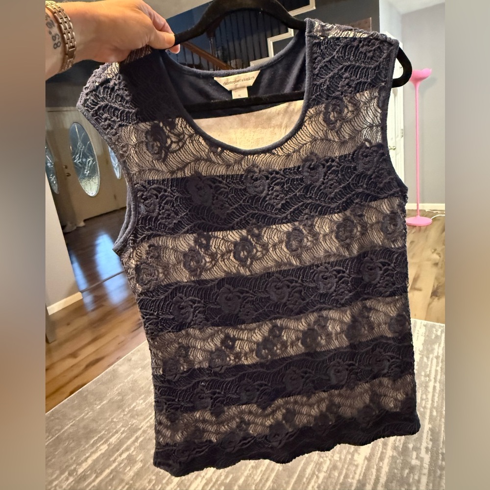 Christopher & Banks Navy Lace Tank Top